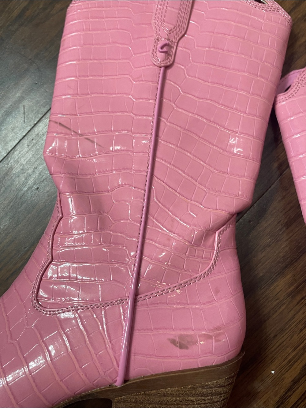 Women’s Pink Croc-Embossed Mid-Calf Western Boots - Picture 2 of 11